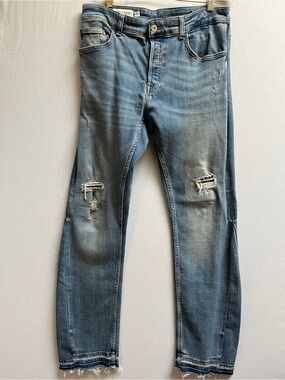 Zara Distressed Straight Leg Jeans Raw Hem Altered Inseam Size 36